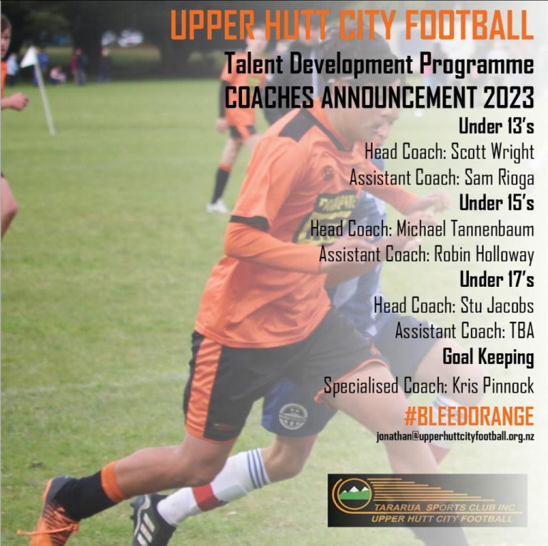Upper Hutt City Football Talent Development Coaches 2023