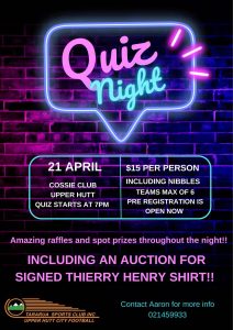 Upper Hutt City Football Quiz Night Poster